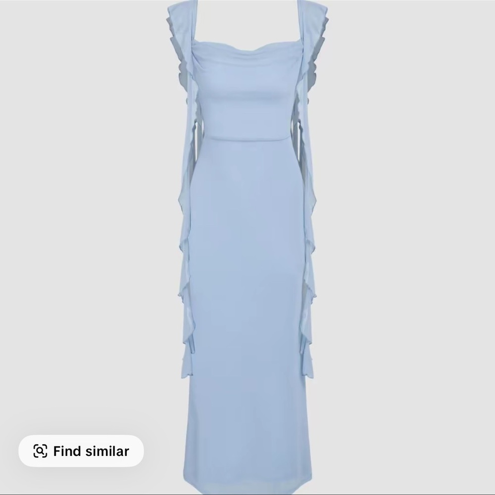 Cider Light Blue Ruffle Trim Maxi Dress XL | Cottagecore Formal Wedding Guest
